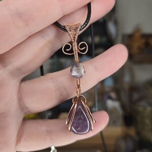 Amethyst Dangle Wire Wrap Crystal Pendant